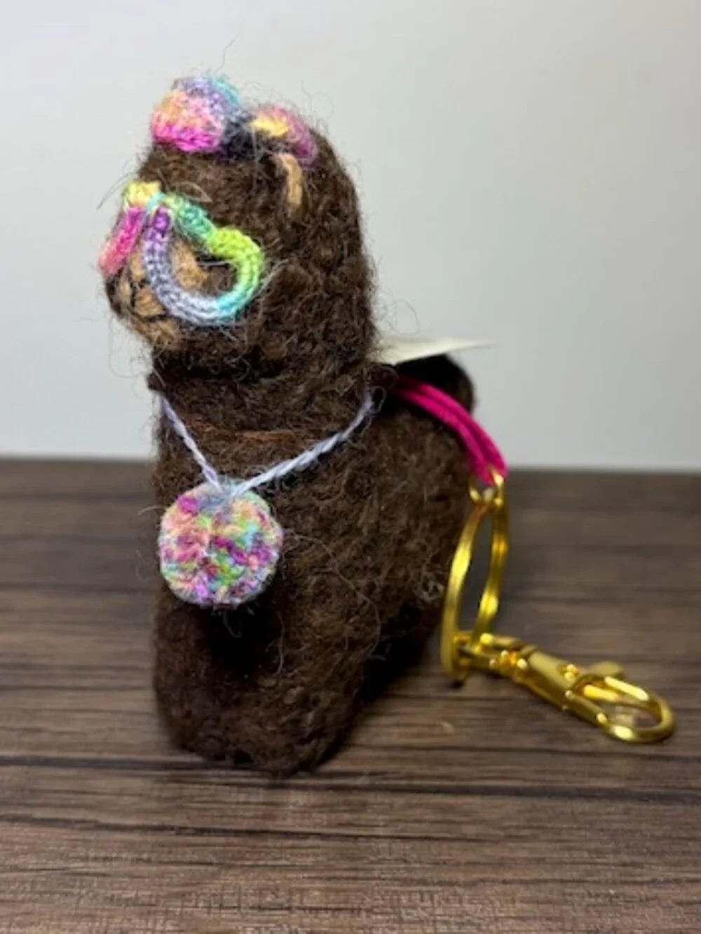 Super Cute 100% Alpaca Wool Brown Llama Handmade Artisanal Bag Charm Key Chain